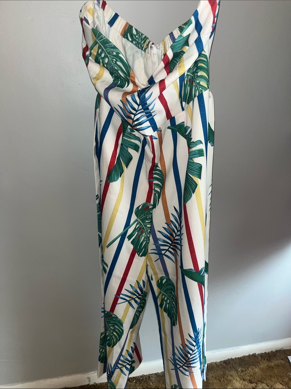 Fashion Nova Tropical Stripe Wide-Leg Jumpsuit - White, Green, Blue, Red, Yellow